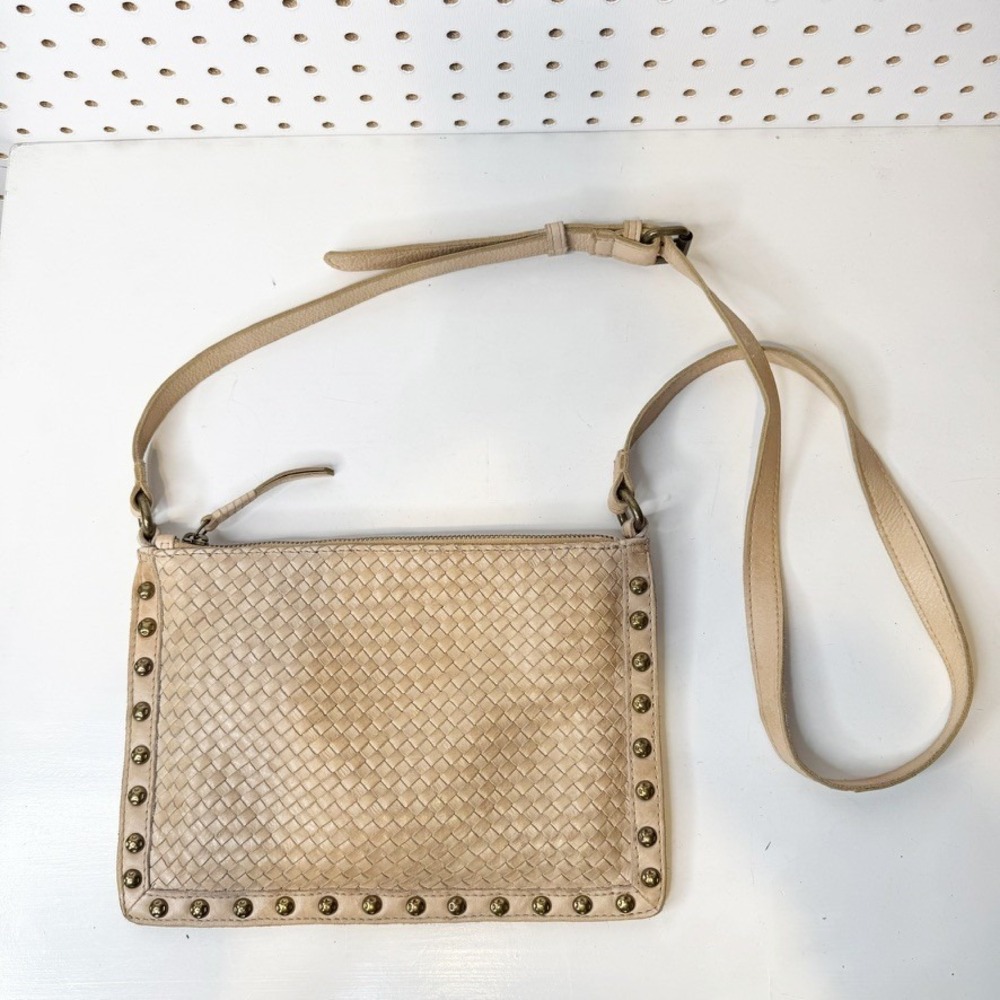 Wild West Los Angeles |‎ Miranda Beige Woven Leather Studded Crossbody Bag
